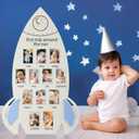 CroBlissful First Trip Around the Sun Photo Display Board Wooden My First Year Frames Milestones Monthly Photo Board for 2 x 3 Inch Display Plank Keepsake 1st Keepsake Gift 12 Months Frame