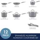Rachael Ray - 16802 Rachael Ray Cucina Nonstick Cookware Pots and Pans Set, 12 Piece, Sea Salt Gray, 12 Piece Porcelain Enamel
