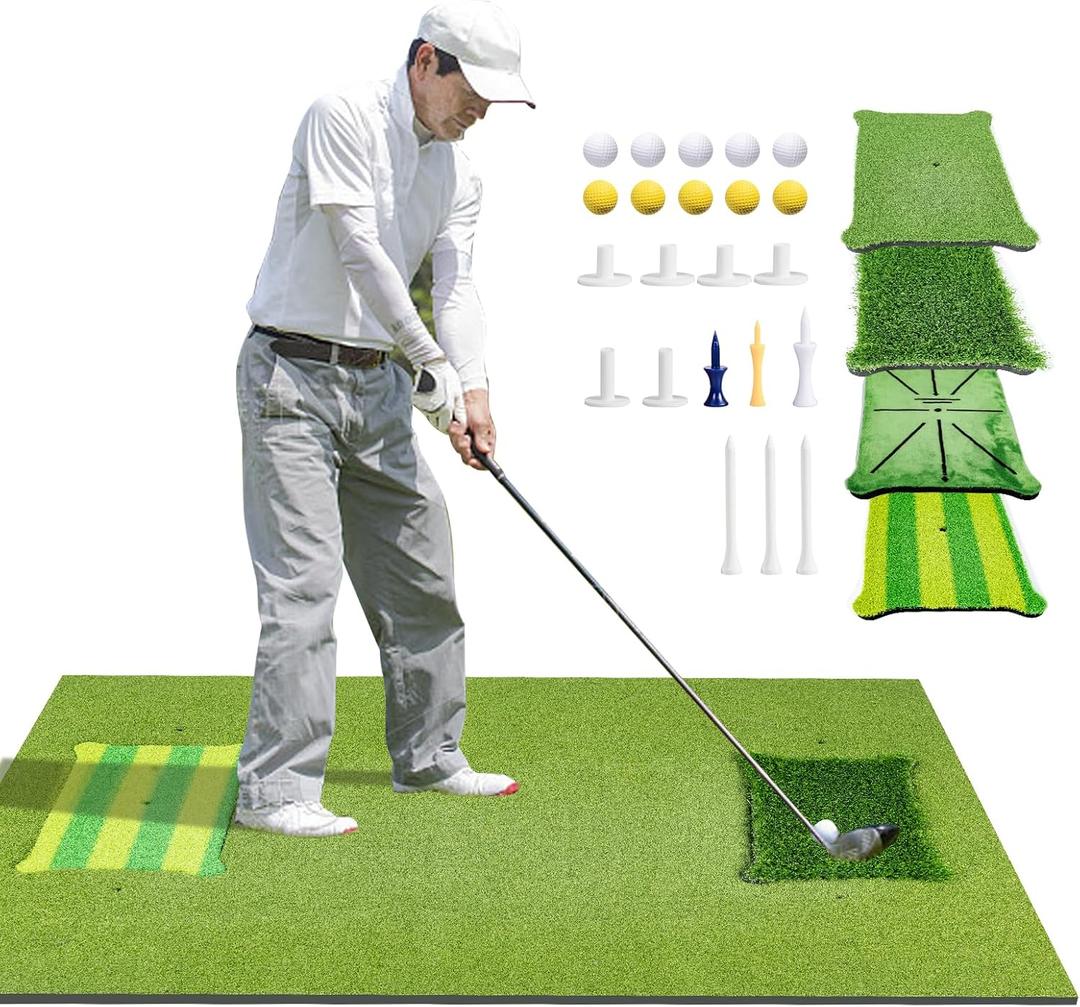Golf Hitting Mat Indoor Outdoor, 5 * 4ft Thickened Golf Practice Mat with 3 Turfs for Backyard Swing,Driving Chipping Training