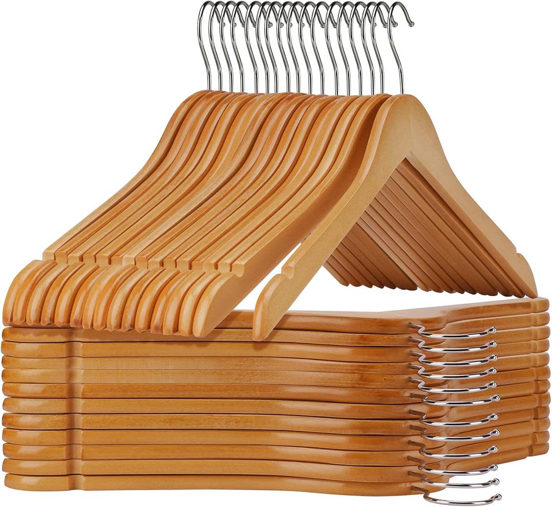 Wooden Hangers Pack of 20 - Sturdy, Heavy Duty Hangers for Shirts, Dresses, Coats & More (Natural)