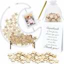 Yookeer 65 Pcs Baby Shower Guest Book Alternatives Set Baby Shower Decorations with Moon Photo Frame 60 Wood Stars Slices Guest Book for Babys Showers Wedding Birthday Parties(Large,Clear)