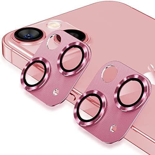 Korecase [2 Pack] for iPhone 13 / iPhone 13 Mini Metal Camera Lens Protector Tempered Glass Cover, Strong Adhesion, 9H Hardness Scratch Resistant Camera Rear Lens Film- Pink