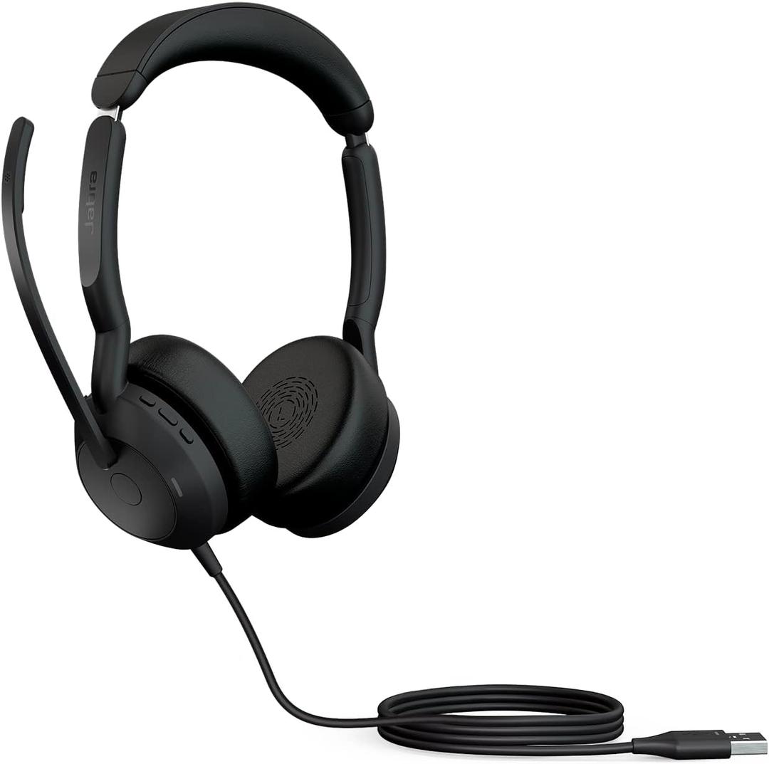 Jabra Evolve2 50 Wired Stereo Headset - with AirComfort Technology, Noise-Cancelling Mics & Active Noise Cancellation - MS Teams Certified, Works with All Other Platforms - Black (Dual-ear, USB-A)