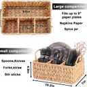 Wicker Party Silverware Caddy, Water Hyacinth Plastic Cutlery Utensil Holder, Hand Woven with Handles, Kitchen Countertop and Picnic flatware Organizer (4 compartments)