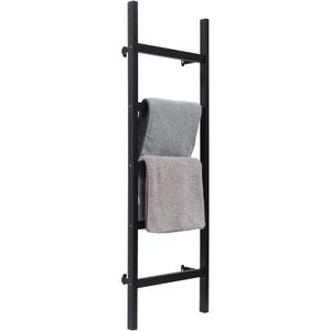 FUIN 57in Wall Mounted Wooden Blanket Ladder Living Room Decorative Farmhouse Quilt Display Holder Rustic Wood Towel Rack for Bathroom, Black