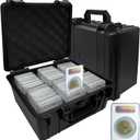 Graded Coin Storage Box, Graded Coin Slab Plastic Case Fits for 48 PCGS or NGC Slab Coin Holders, Organizer for Graded Coins Collection with Handle Removable Thick Foam Slots(Case Only)