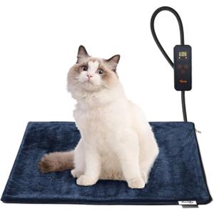 Toozey Pet Heating Pad, 6 Adjustable Temperature Heated Cat Bed with Timer, Waterproof Electric Heated Mat for Dogs and Cats, Chew Resistant Cord, Safe Indoor Use, 18x16in (Navy Blue)