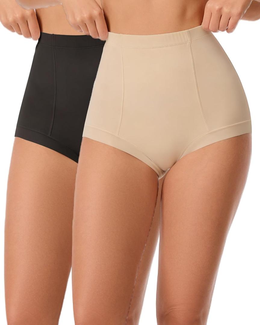 Women's Slip Short Under Dress Soft Breathable Elastic Briefs Silky Smooth Light Tummy Control Panties (XL)
