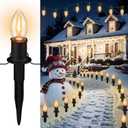 C9 Christmas Pathway Lights Outdoor LED - 24.2 Feet String Lights with 20 Bulbs, Waterproof Christmas Path Lights with Stake for Yard, Garden, Lawn, Walkway, Driveway, Sidewalk, Warm White (1 Pack)
