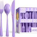 Party Solids Lavender Plastic Silverware Heavy Duty 150 Pieces Lavender Disposable Silverware Heavy Duty, Utensil Sets, 50 Of Each Forks, Knives & Spoons Disposable Cutlery Set For Party Supplies