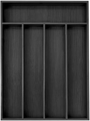 Besilord Bamboo Silverware Holder - Drawer Organizer with 5 Slots (Black)