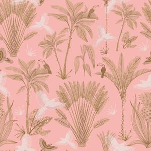Livelynine 17.5x276" Beach Wallpaper Peel and and Stick Palm Trees and Birds Self Adhesive Tropical Wall Mural Wallpaper Pink Gold White Girl Beach Coastal Contact Paper Waterproof Renter Friendly