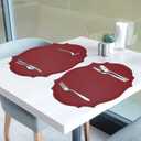 uxcell Leather Oval Placemats Set of 2, Washable Heat Resistant Table Placemats, Coffee Place Mat for Kitchen Restaurant Dining Room, Wine Red