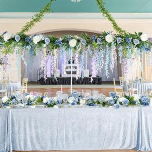 JoyHome 2 Pack Artificial Peony Flower Garland  6ft Silk Peony Garland Flower Vine Blue and White Peony Silk Roses Flowers for Wedding Arch Party Table Decor (2, Blue)