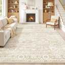 Soalmost 8x10 Washable Area Rugs for Living Room, Vintage Floral Non-Slip Low Pile Neutral Rug Soft Throw Large Carpet for Dining Room Bedroom Home Office (Beige, 8'x10')