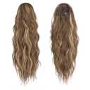 FESHFEN Ponytail Extensions, Drawstring Ponytails Hair Extension Light Brown & Blonde Long Curly Wavy Hair Piece Synthetic Pony Tail Hairpieces for Women, 18 inch
