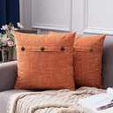 MIULEE Set of 2 Decorative Linen Throw Pillow Covers Cushion Case Triple Button Vintage Farmhouse Pillowcase for Couch Sofa Bed 26 x 26 Inch Orange
