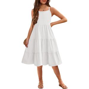 Arshiner Toddler Girl's Summer Sundress Boho Strap Casual Sleeveless Tiered Swing Cami Dresses with Pockets for 3-10 Years (4-5T, White)