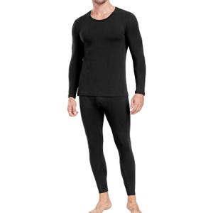 wirarpa Men's Cotton Long Johns Thermal Underwear Set Base Layer Lightweight Long Sleeve Top and Pajama Bottom (Medium, Black)