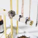 Necklace Display Holder, Jewelry Organizer Stand Earrings Bracelet Holder, 3 Tier Jewelry Display Tower Rack with Metal Frame and Ring Tray for Women (Gold)