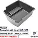 RUNROAD Center Console Organizer Tray Compatible with Hyundai Kona 2018-2023 Accessories, Insert Armrest Tray Console Storage Box Kona Organizer ABS Dividers Coin Holder, Black