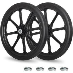 GICOOL 20" Flat Free Tire and Wheel, with 3/4" & 5/8" Bearing, 2.45" Centered Hub, Replacement Wheel For Rubbermaid Wheelbarrow, Garden Yard Cart, 2 Pcs