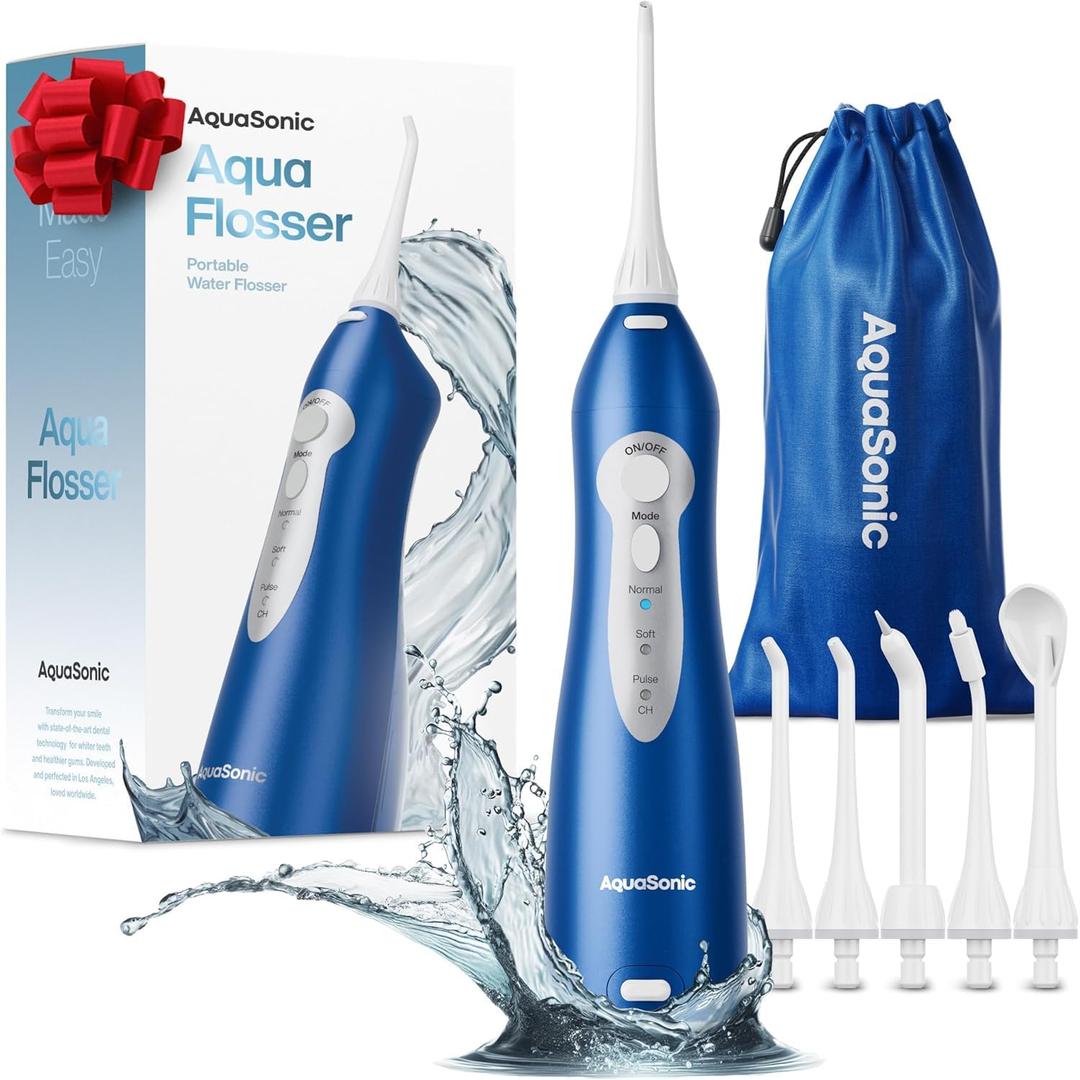 AquaSonic Water Flosser - Cordless Rechargeable Water Flossers for Teeth Cleaning - Waterproof Aqua Flosser, Portable Oral Irrigator for Dental Cleaning with 5 Jet Tips  Braces Home Travel (Sapphire Blue)