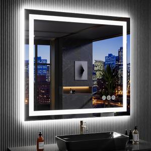 LOAAO 40X38 RGB LED Bathroom Mirror with Lights, Large, Anti-Fog, Dimmable Smart Lighted Bathroom Vanity Mirror, Multiple Light Modes, RGB Backlit + Front Light, Memory Function, Tempered Glass