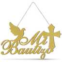 Gerrii Mi Bautizo Letter Sign Glitter Wooden Wall Hanging Baby Shower Decor First Communion Accessories for Baby Shower Supplies Gender Reveal Backdrop Party Christmas Gift Ornaments (20" x 12",Gold)