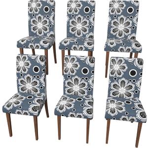 Stretch Dining Chair Covers Set of 6,Floral Print Chair Covers,Soft Removable Washable,Pet Friendly Furniture Protector,Universal Chair Slipcovers for Home, Kitchen,Ceremony Dining Room Seat (Gray Eight-petaled Flowers)