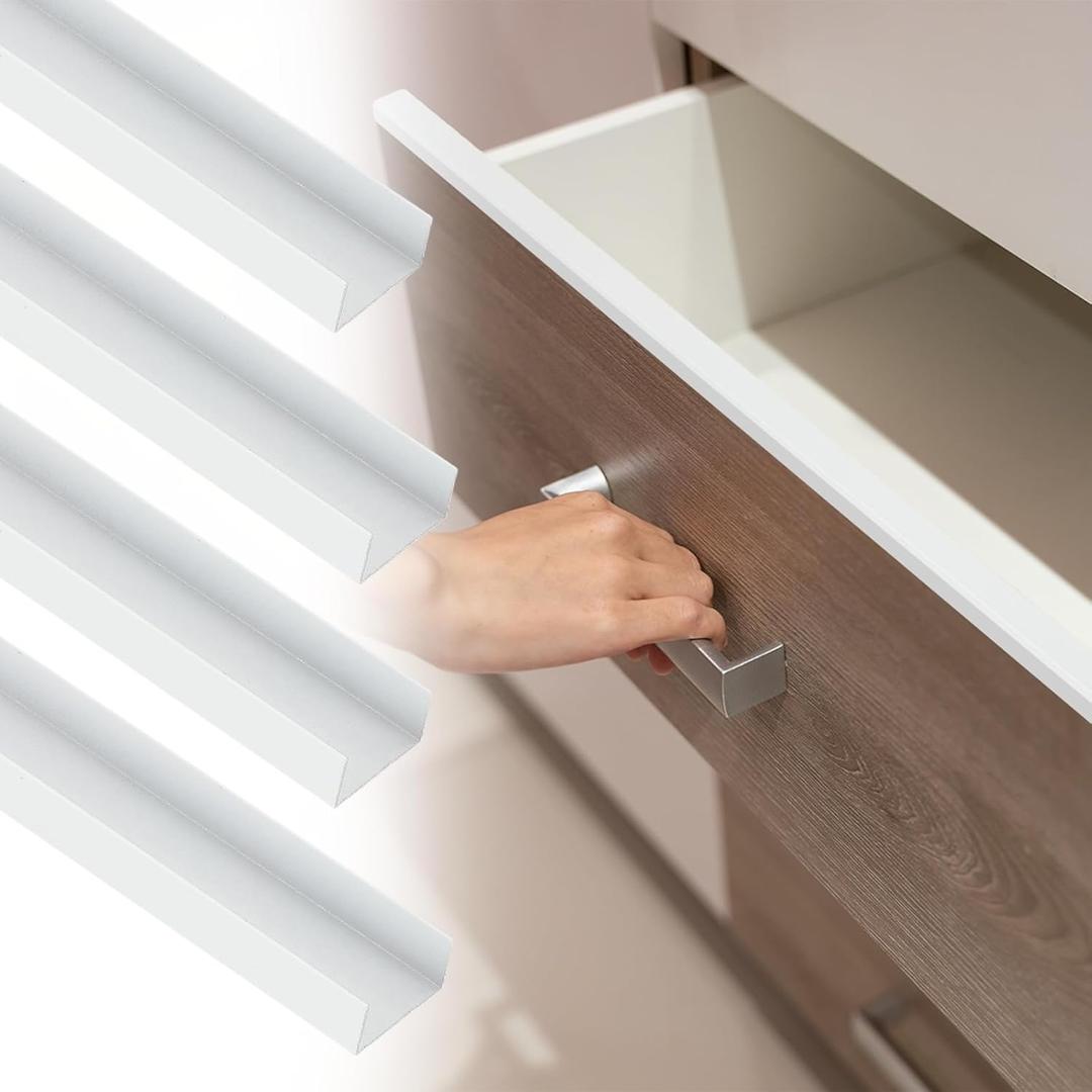 uxcell 4pcs Aluminum Alloy Cabinet Edge Protectors, 18" Slip On Drawer Protector Edge Guard for 13/16" Thick Kitchen Cabinets Frame, Porcelain White