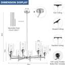 Modern 8-Light Chrome Chandelier, 31.5 Inch Farmhouse Chandeliers with Glass Lampshade, Industrial Hanging Light Fixture for Dining Room, Living Room, Kitchen Island, Foyer, Entryway, E26 Base
