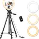 Sensyne 10'' Ring Light with 50'' Extendable Tripod Stand, LED Circle Lights with Phone Holder for Live Stream/ Makeup/ YouTube Video/ TikTok, Compatible with All Phones