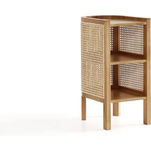 Manhattan Comfort Versailles Rattan Bedside End Table Accent Sofa Side Table for Living Room, Bedroom, Study and Home Office with 2 Shelf Storage, Natural Cane (Set of 1)