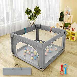 Baby Playpen, Play Pens for Babies and Toddlers, Mini Baby Fence Play Area,Safe Anti-Fall Play Yard with Gates, Small Playpen for Babies with Breathable Mesh, with Pull-Up Ring(Grey, 36" x36")