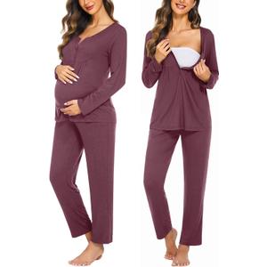 Ekouaer Maternity Nursing Pajama Sets Labor Delivery Pjs Long Sleeve Breastfeeding Pajamas Pregnancy Sleepwear Set (X-Large, Burgundy)