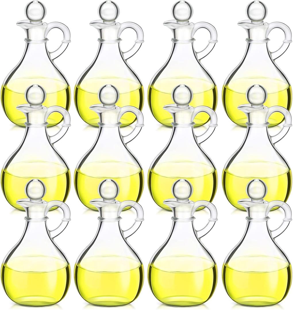Zopeal 12 Pcs 12 oz Glass Oil Cruets with Stopper Bottle Vinegar Dispenser Small Salad Dressing Container Round Jar Glass Serving Syrup Bottles with Handle for Sauce Water Olive Oil