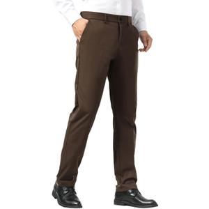 Plaid&Plain Men's Dress Pants Slim Fit Stretch Khaki Pants Wrinkle Free 8802 Brown 38x34