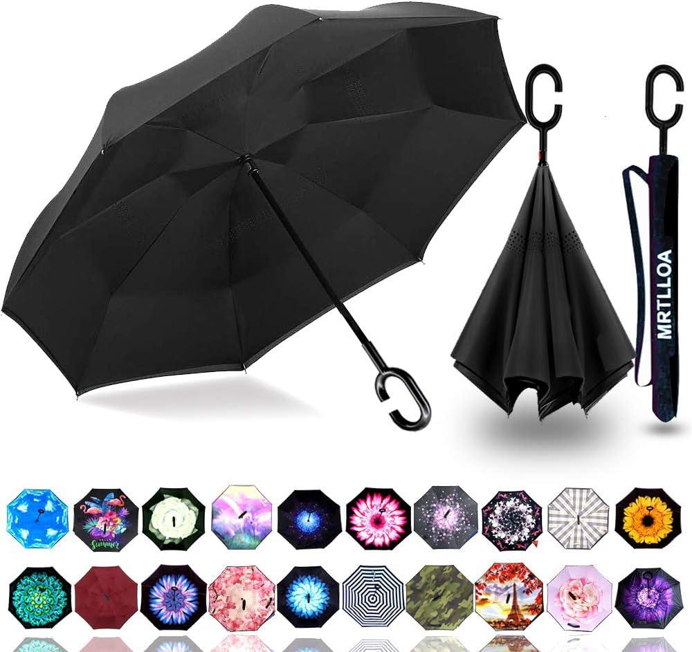 MRTLLOA 40/49/56 Inch Oversize Windproof Inverted Reverse Upside Down Umbrella, Golf Size Rain Umbrella, Double Layer, C-Shaped Handle for Men, Women and Kids(Black, 49 Inch)