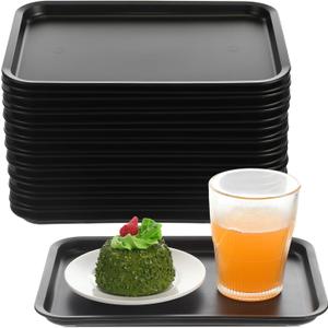 Sintuff 20 Pcs Plastic Art Trays Colorful Fast Food Lunch Trays Bulk Activity Crafts Sensory Serving Organizer for Home, School, Kids, DIY Projects, Painting, Beads(Black,10 x 7 Inch)