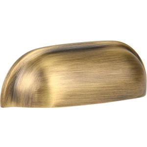 SALISENG Brushed Antique Brass Kitchen Cabinet Cup Pulls 5 Pack, 2-1/2Inch Solid Brass Handles for Dresser Drawer Cupboard Wardrobe, Flat Vanity Closet Door Pulls, Furniture Hardware Pull