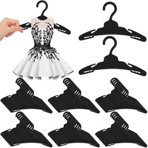 Soulchen 100 Pcs Doll Clothes Hangers for 18 Inch Dolls, Plastic Clothes Hangers with Non-Slip Clips, Space-Saving Wardrobe Accessories for Gown Dress Outfit (Black)