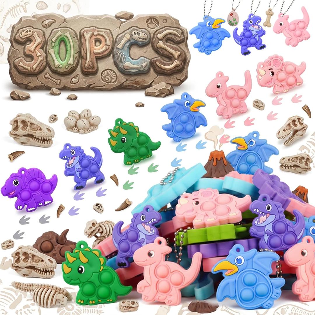 30Pcs Dinosaur Pop Keychain Fidget Toys, Easter Egg Fillers, Mini Pop it Toy Bulk Set for Kids, Classroom Prizes, Birthday Party Favors, Easter Goodie Bag Stuffers, Ages 48 812