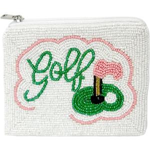 Pearl Beaded Coin Purse Handmade with Colorful Designs Savings Bag Small Zipper Pouch for Cash Card & Makeup (Golf)