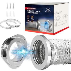 Anitonaia DV180 Magnetic Dryer Vent Coupling, Airtight Seal Magntic Drver Vent Connector Kit, Including 6Ply Aluminum Dryer Hose and 2 Clamps, Easy to Clean Quick Connector