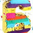 Rainbow Number 6 Pinata Rainbow Pinata with Bat Stick Blindfold for Kids 6th Birthday Party Supplies Fiesta Centerpieces Anniversary Celebrations (16.1 x 10.6 x 3.2 Inches)