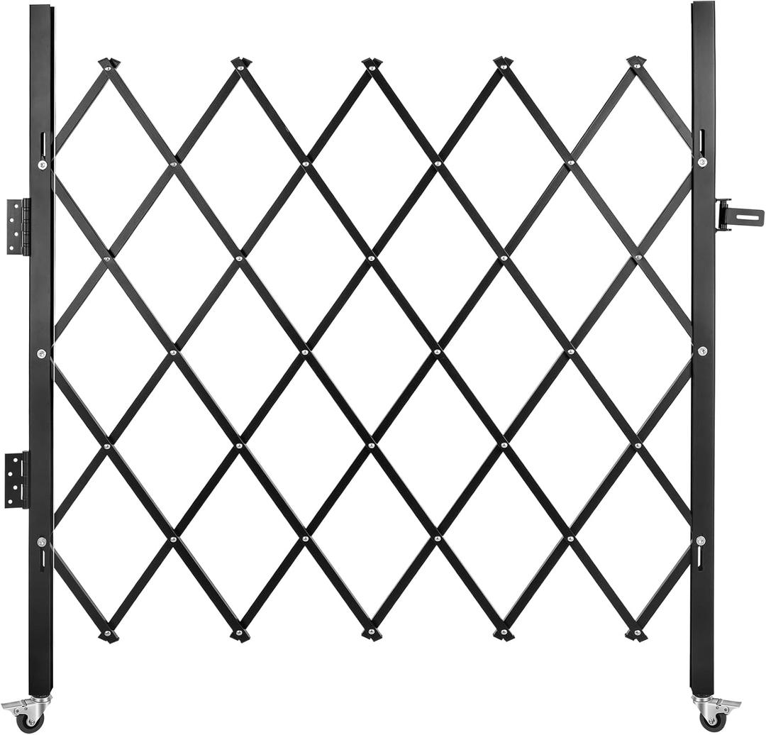 VEVOR Single Folding Security Gate, 51.57" H x 66" W Folding Door Gate, Steel Accordion Security Gate, Flexible Expanding Security Gate, 360 Rolling Barricade Gate, Scissor Gate or Door with Padlock