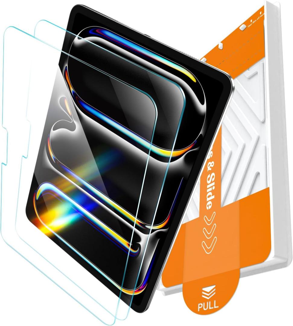 EZ-GLAZ-2 Pack for iPad Pro 11 Inch Screen Protector M5/M4 (2025/2024), Military-Grade Shatterproof, 9H+ Tempered Glass with Installation Box, Anti-Scratch, Apple Pencil Compatible, HD Clarity, Bubble Free