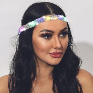 ACEDRE Light Up Rhinestone Headband LED Rave Headpiece Glow Silver Crystal for Women (Sliver)