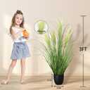 3ft Artificial Plants Onion Grass, 35 in Fake Shrubs Wheat Grass in Pot, for Indoor Outdoor Garden Office Home Decor, Faux Plant Greenery, Green